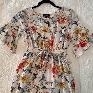 White Multicolored Floral Roolee Maxi Flutter-Sleeve Dress